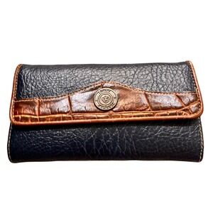 Bag‎ Bazaar Womens Brown Navy Leather Wallet Organizer Checkbook Holder